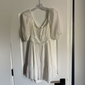 Elegant White Puff Sleeve Dress